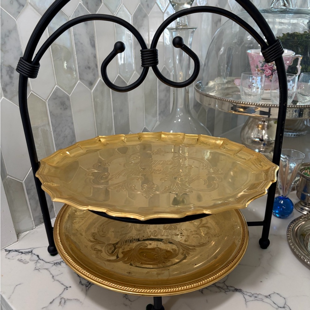 Elegant Gold happy anniversary Serving Trays